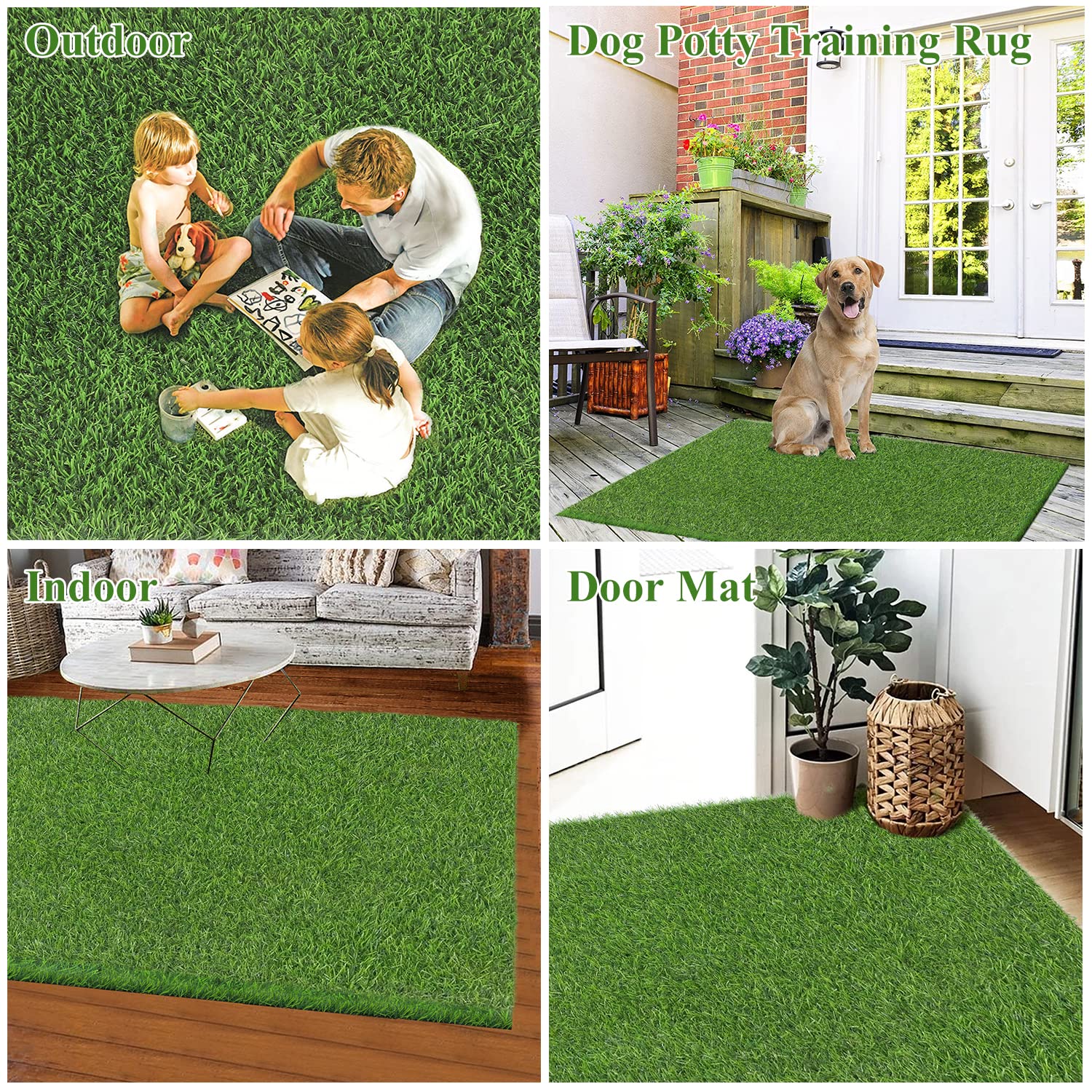 Bsmathom grass rug styled on patio as decor and low-maintenance green surface