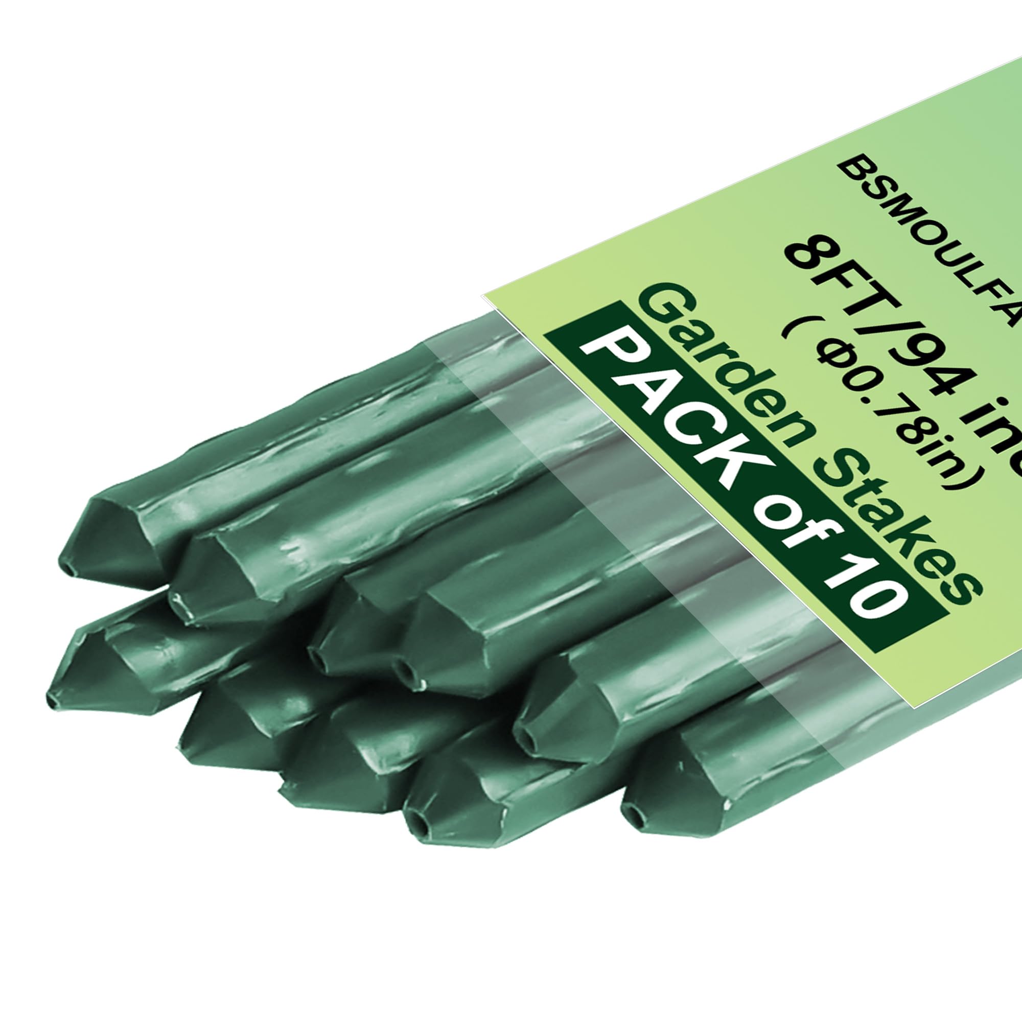 BSMOULFA front view of 8ft green garden stake showing sturdy support