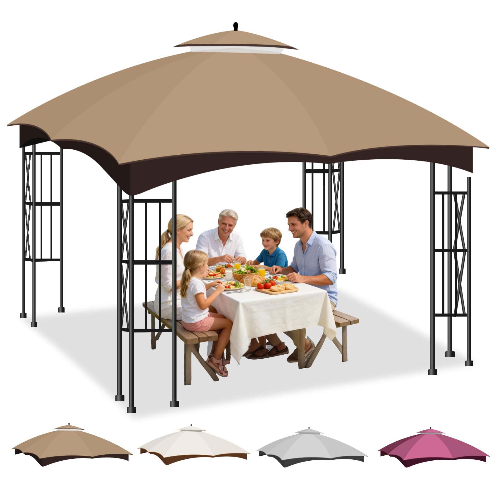 Bsteciar front view of khaki 10x12 canopy top showing full coverage benefit