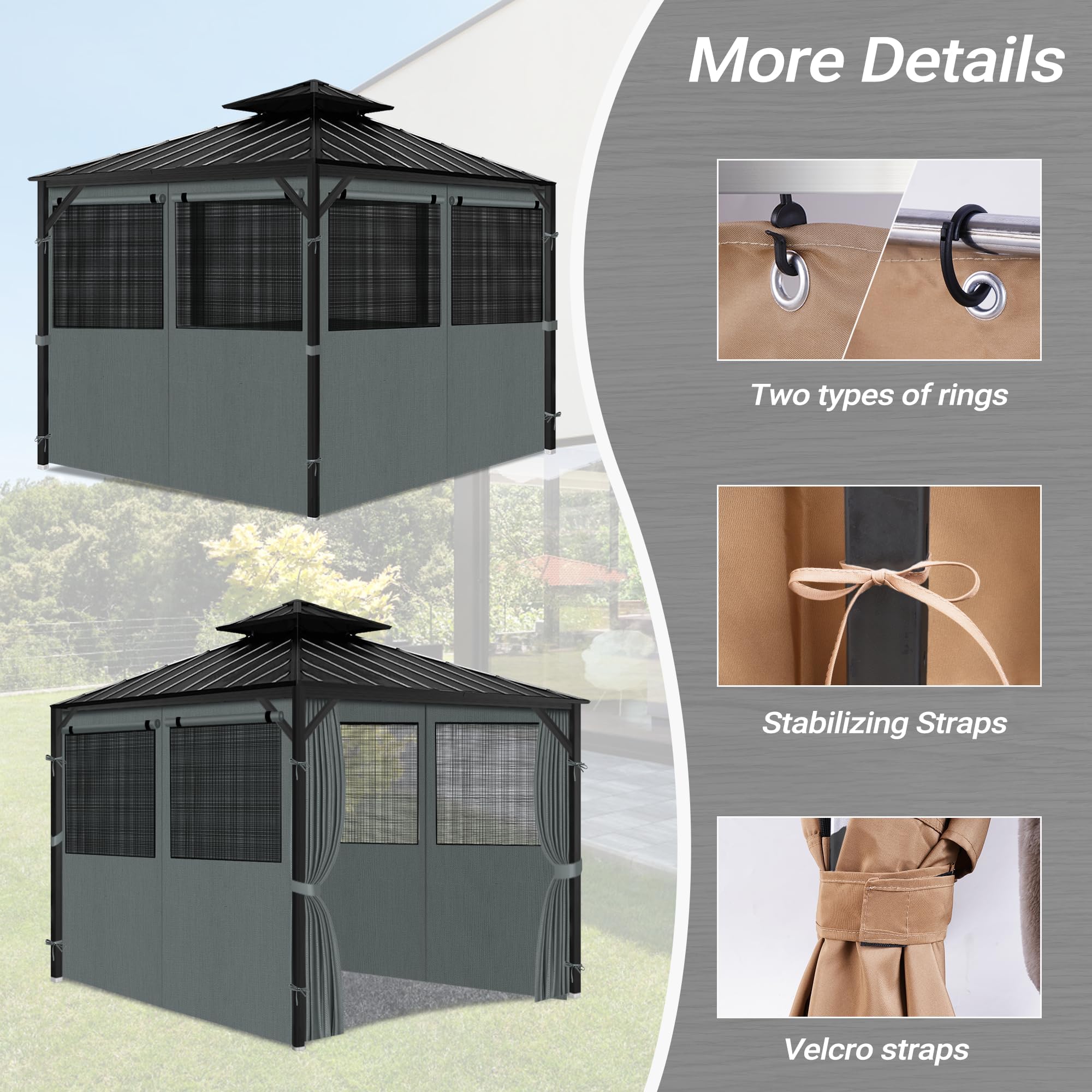 Bstge two hook types included for versatile gazebo attachment