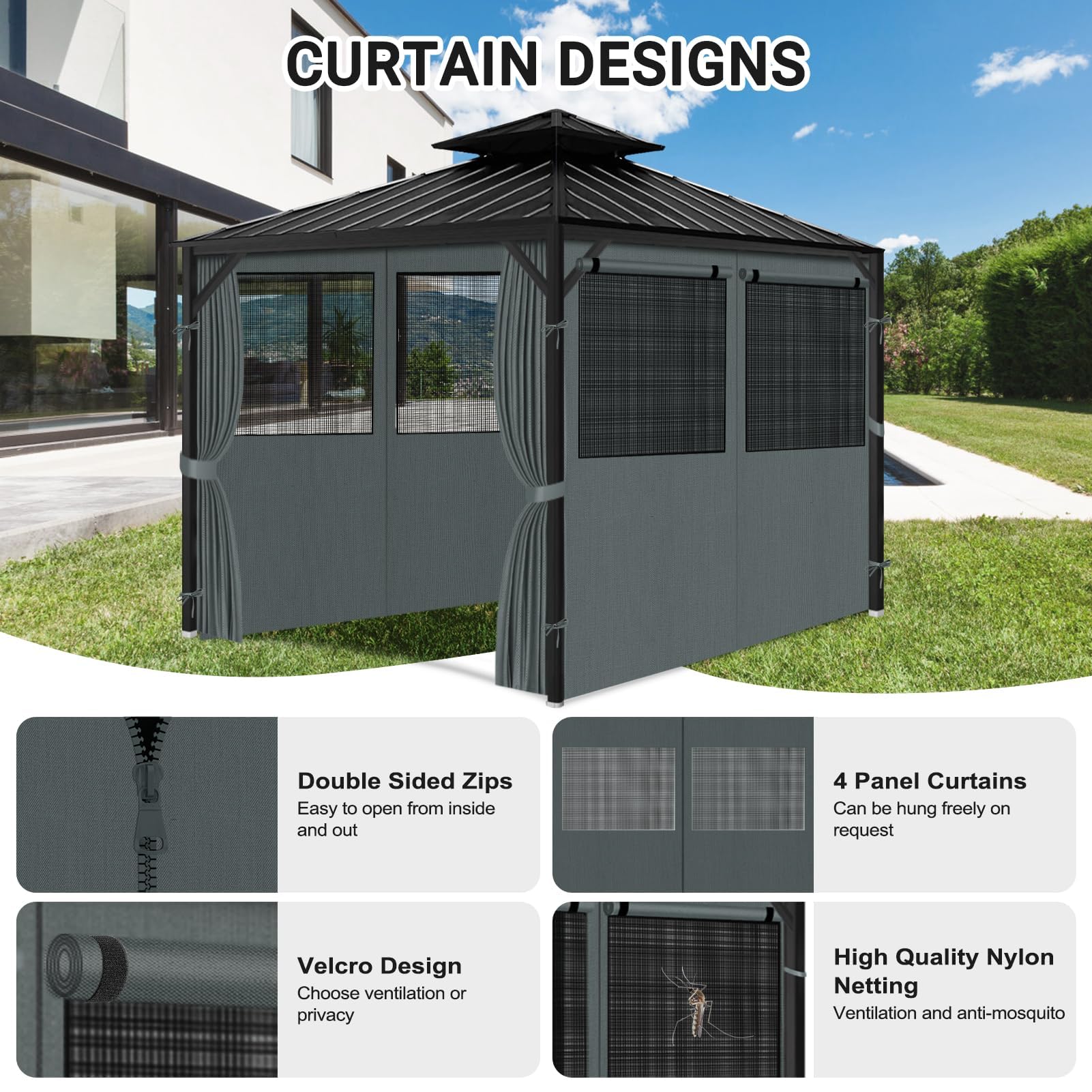 Bstge installed curtains on patio creating a private outdoor room