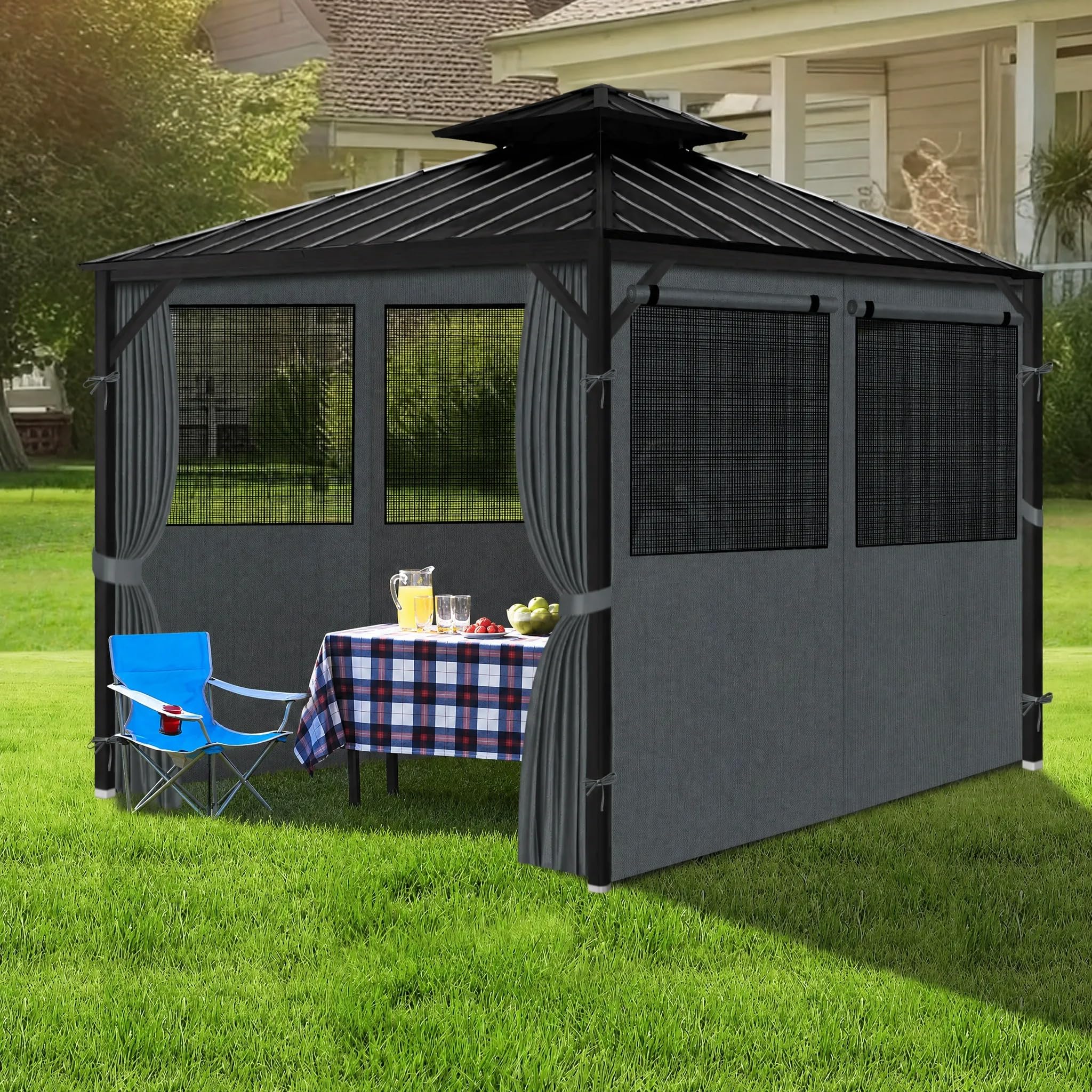 Bstge roll-up mosquito window open for airflow and insect protection