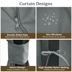 Bstge panel fastened to post with straps, ensuring wind-resistant stability