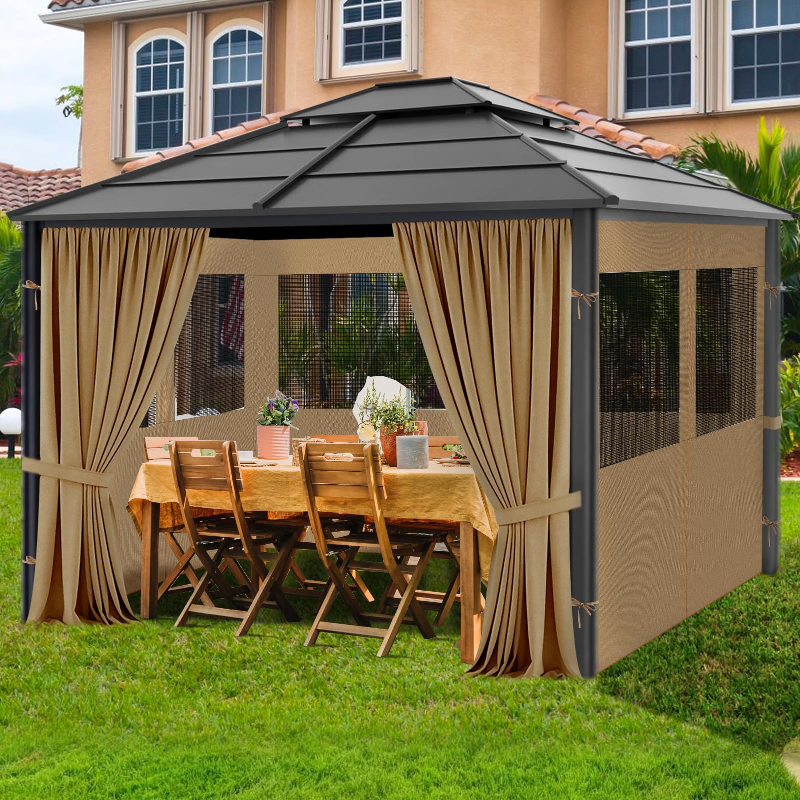 Bstge curtains on a 10x12 gazebo showing size fit and scale
