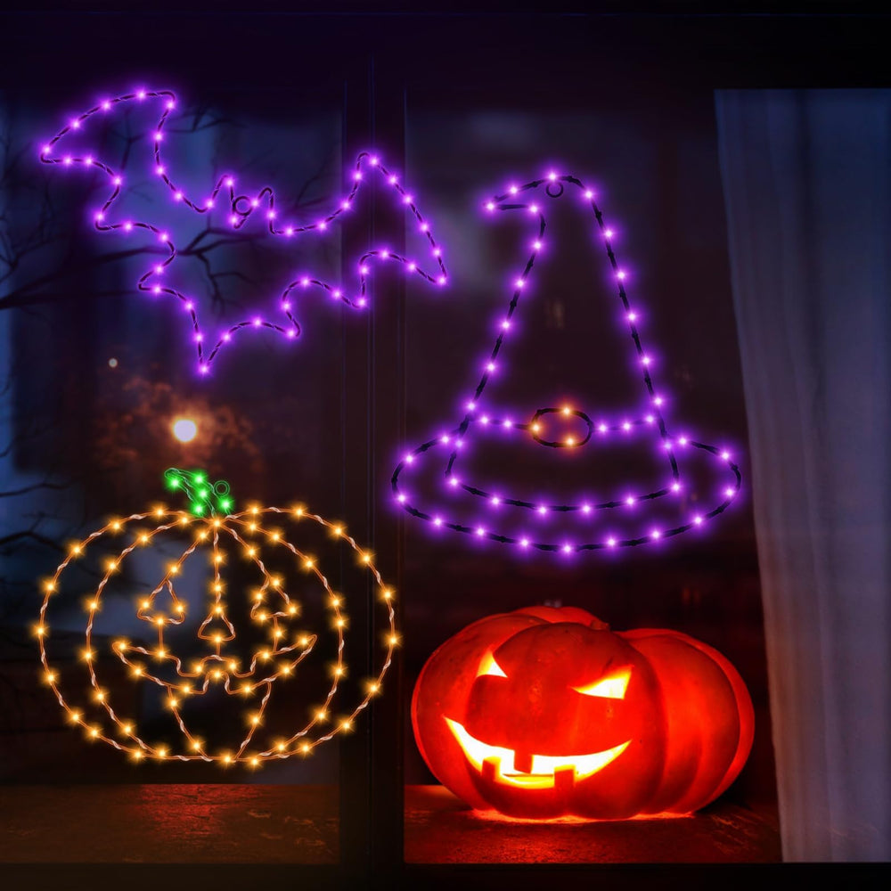 Bstge window silhouette lit at night creating dramatic Halloween ambiance