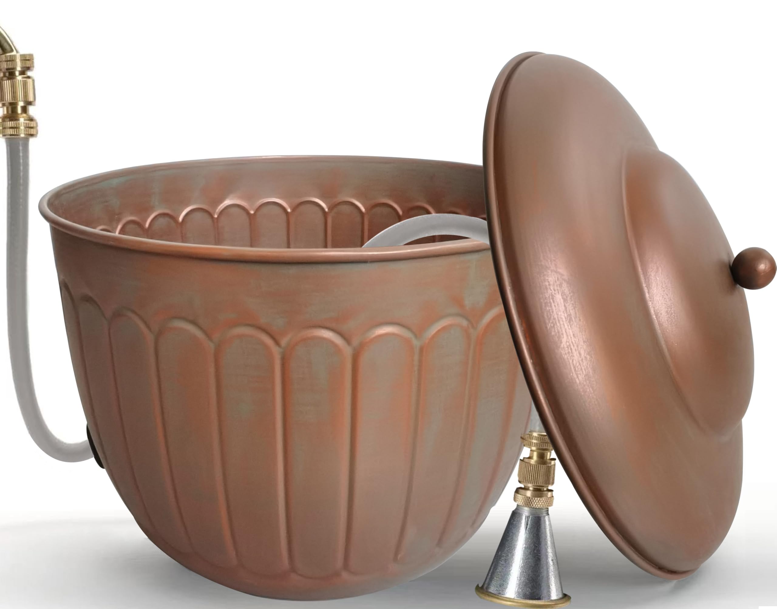 BSTGIFTS front view of hose pot showing decorative finish and tidy storage benefit
