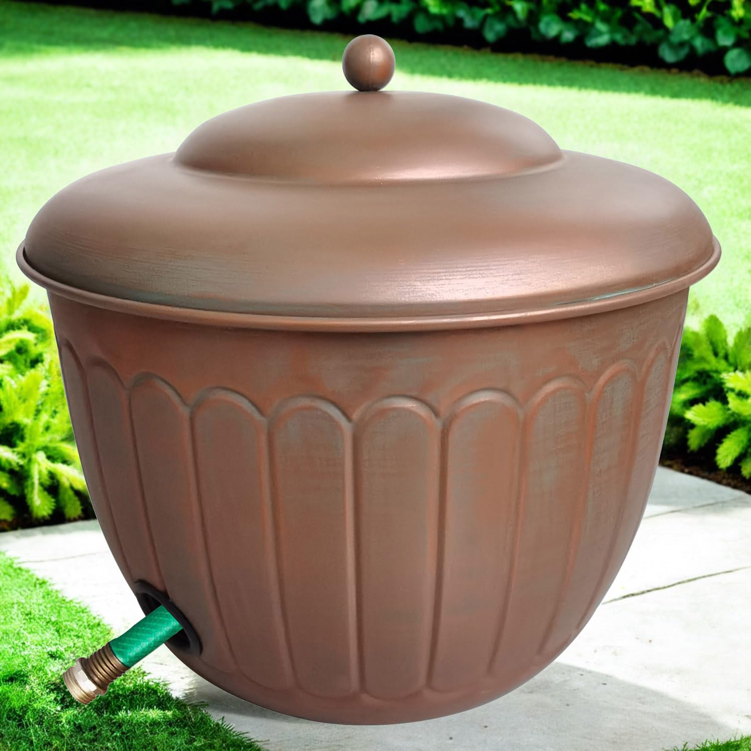 BSTGIFTS side profile of metal hose pot highlighting compact, sturdy design benefit