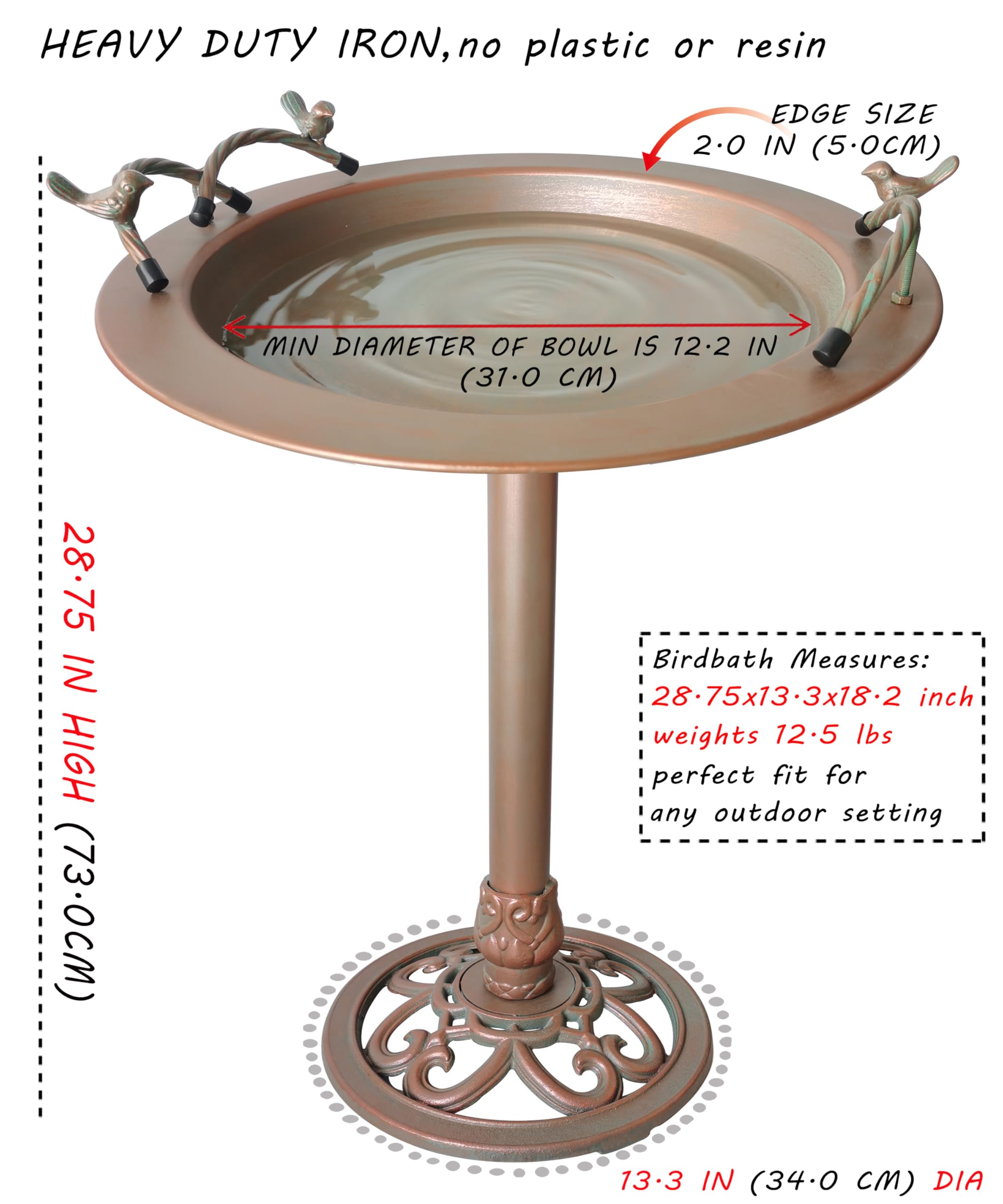 BSTGIFTS birdbath beside patio chair showing scale and outdoor decor impact