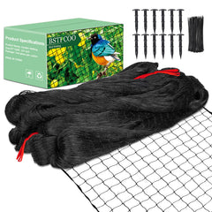 BSTPCOO front view of packaged 25x100 bird netting showing durable roll and branding, protects crops
