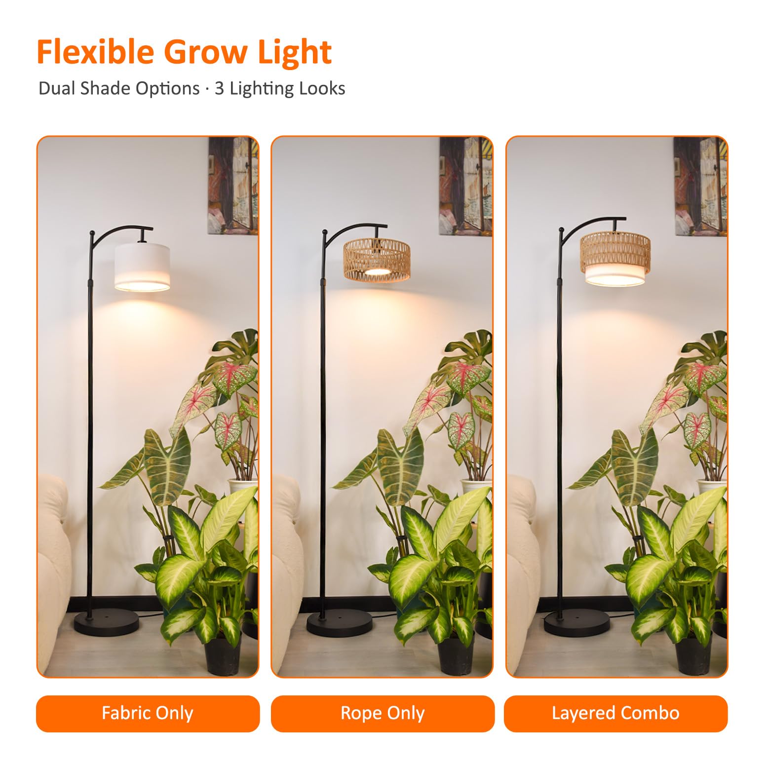 Bstrip adjustable head angled toward plant to direct focused beneficial light