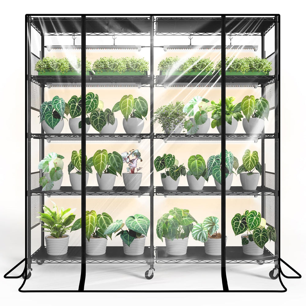 Bstrip front view assembled showing compact greenhouse and lighting benefit