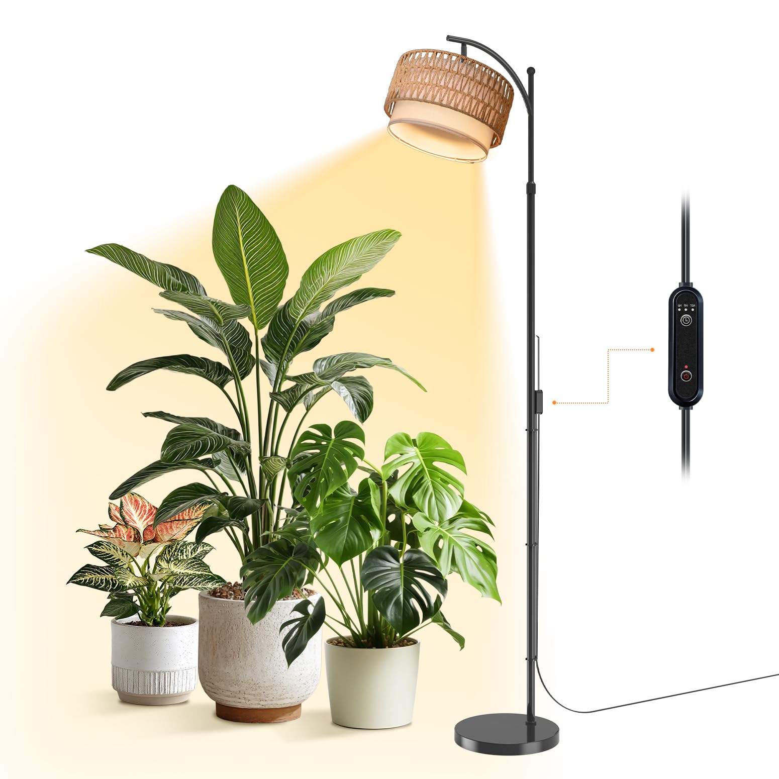 Bstrip standing grow light front view showing whole lamp and decor benefit