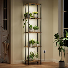 Bstrip front view of tall plant stand showing five tiers and grow light benefit