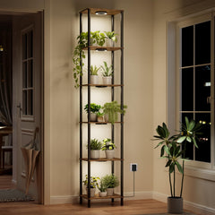 Bstrip full front view of tall plant stand showing vertical display and space-saving benefit