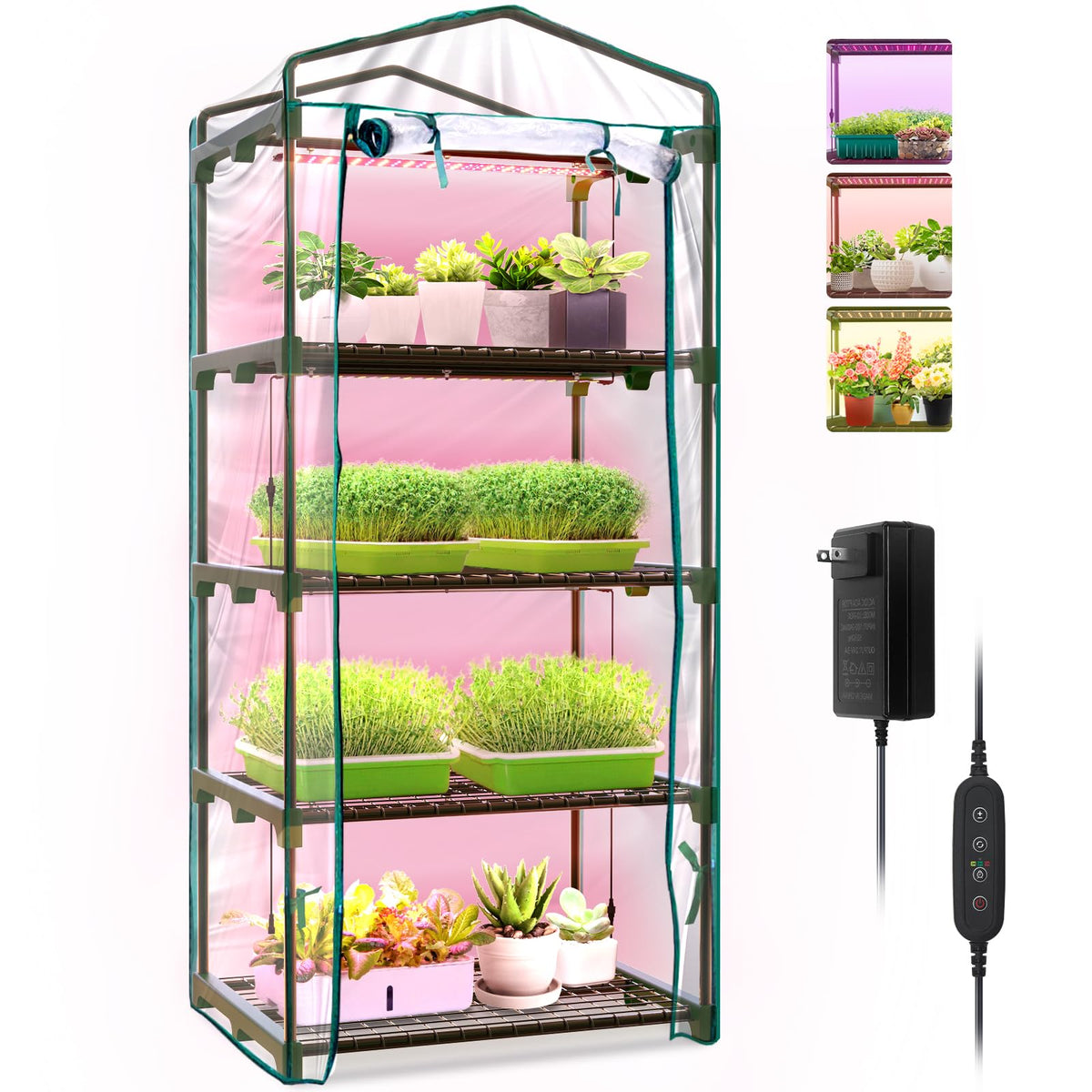 Bstrip greenhouse front view showing clear PVC cover and structured frame for easy monitoring