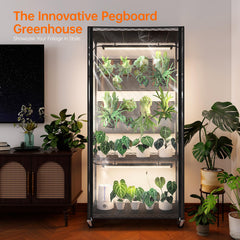Bstrip interior shelves with pots showing organized planting and efficient space use