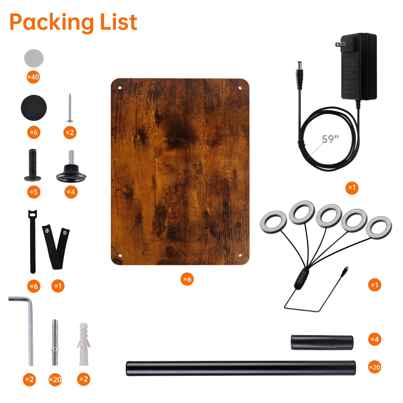Bstrip laid out parts and tools for assembly showing clear labeling and easy setup