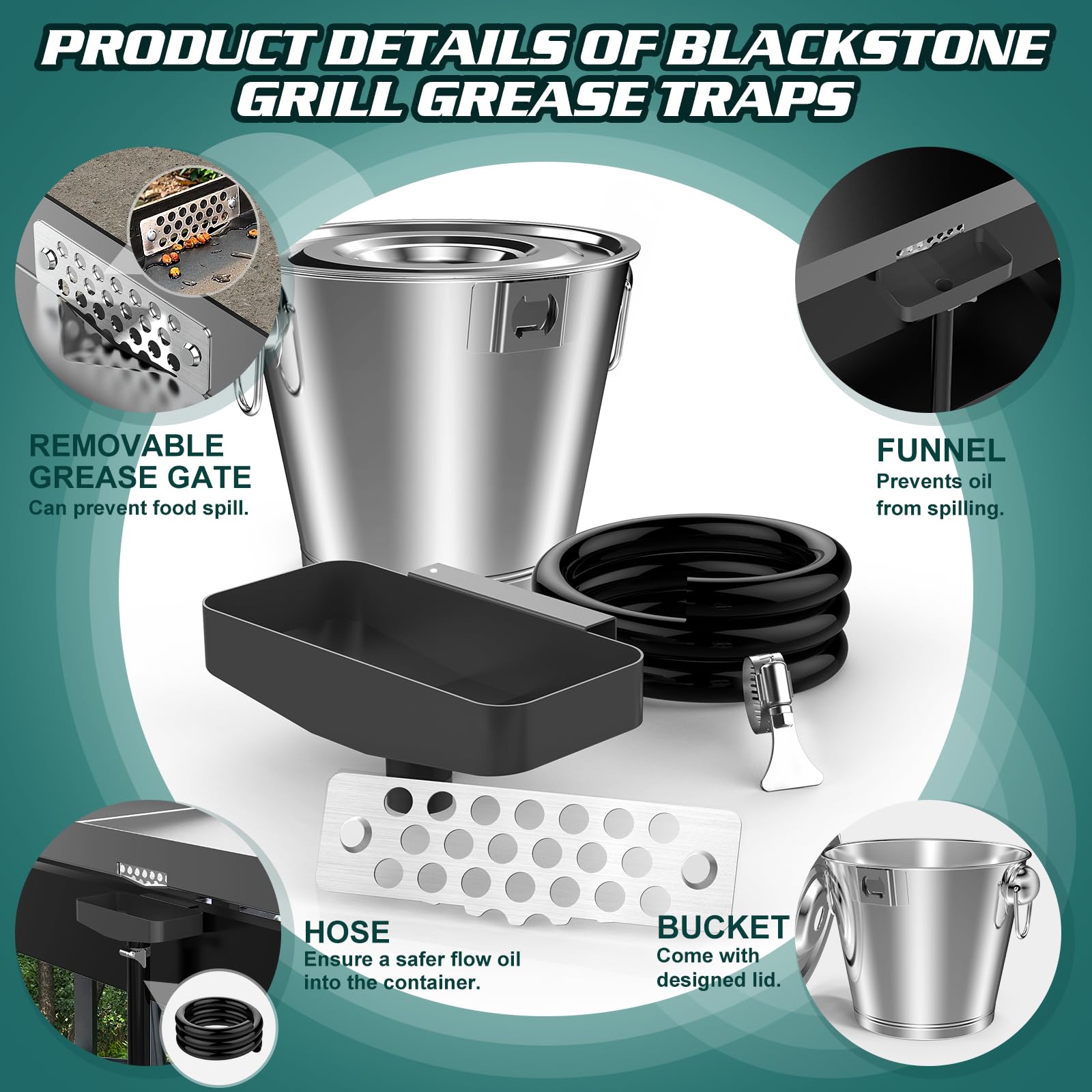 BSTTEK stainless-steel funnel close-up directing grease smoothly into hose