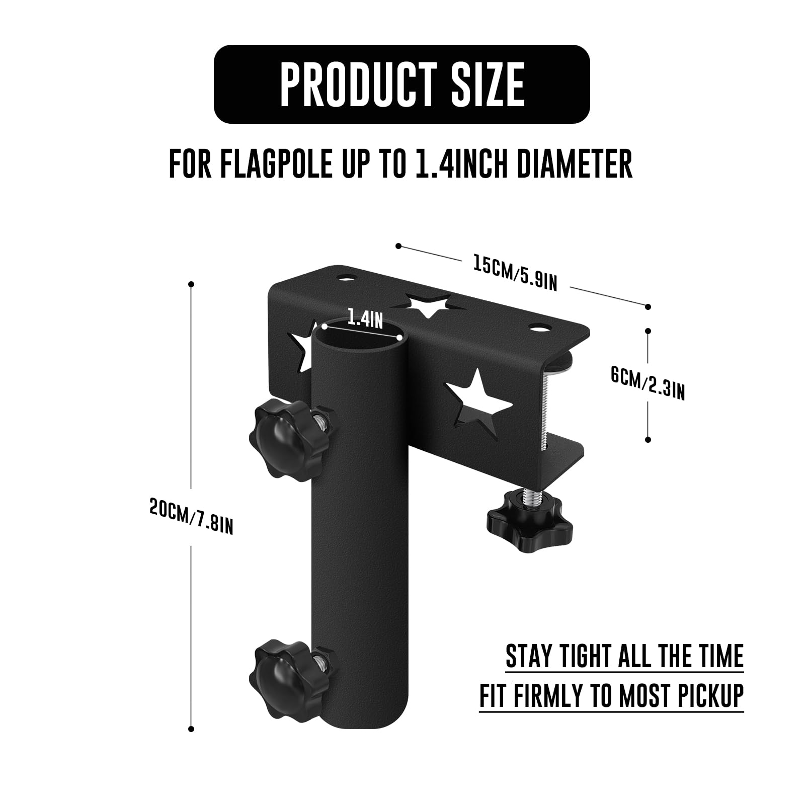 BSWAN with pole inserted displaying fit for up to 1.4-inch diameter poles