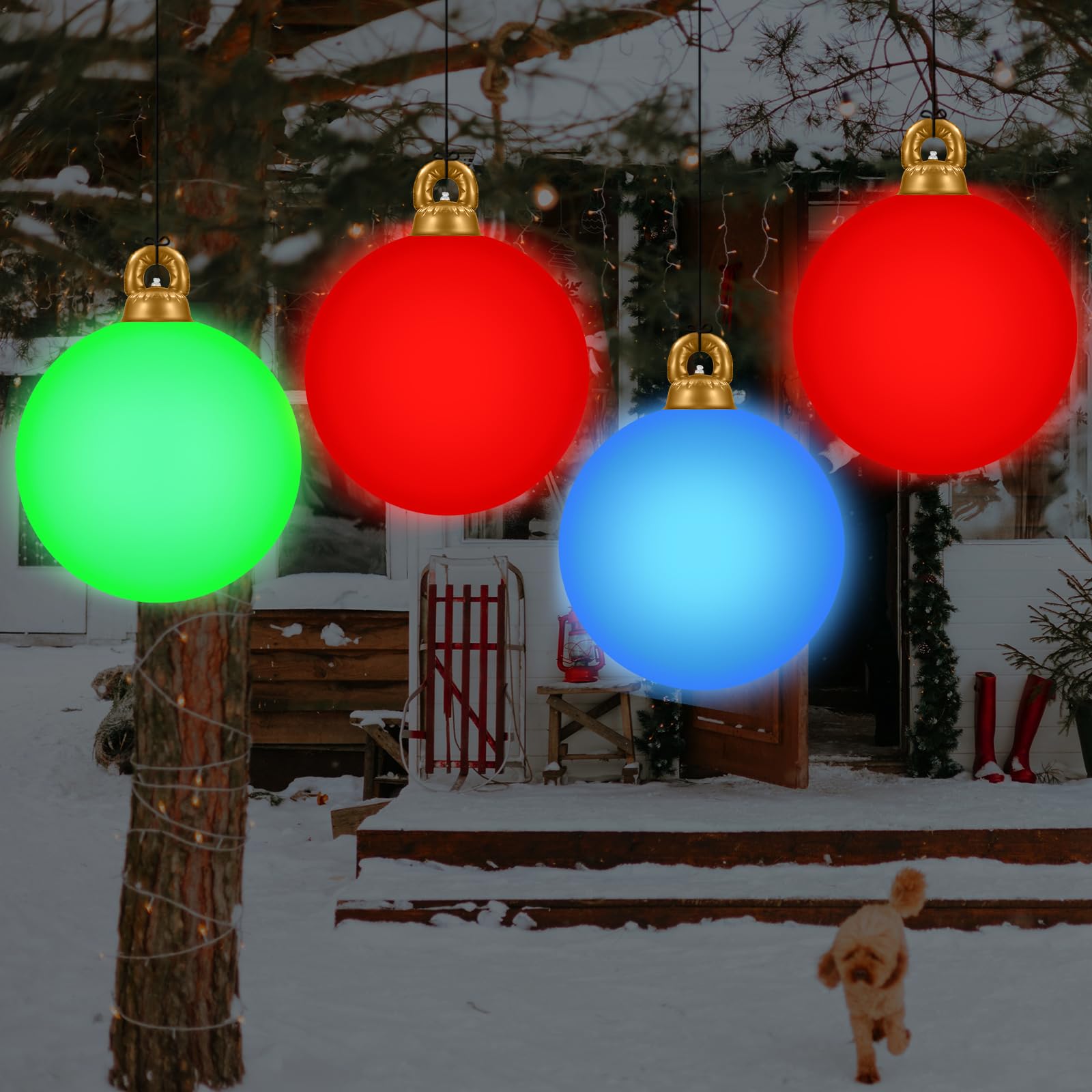 Btanadi beside a foot for scale to show the 24-inch giant ornament size