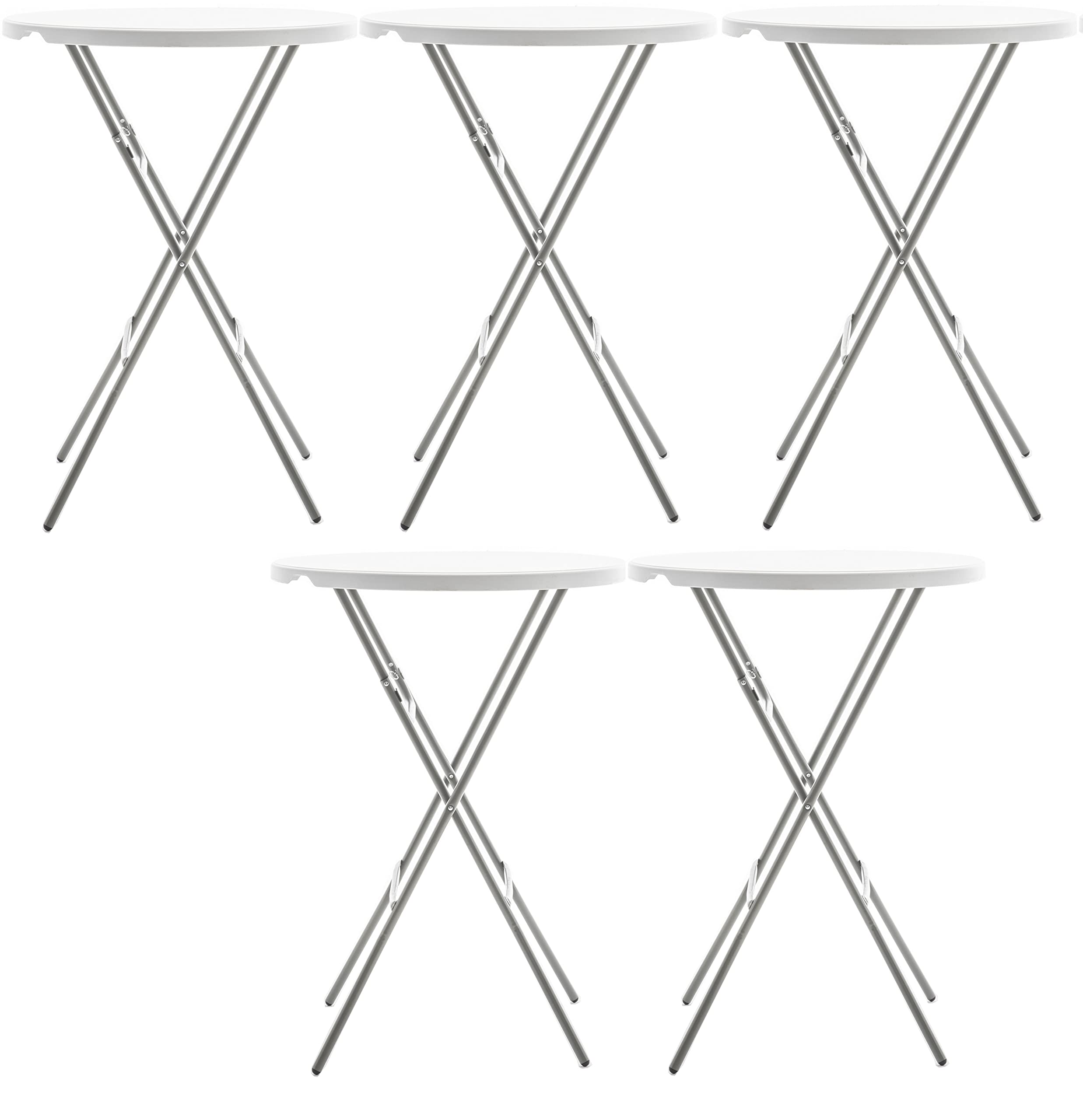 BTEXPERT front view of five 32-inch round folding tables showing stability and clean finish