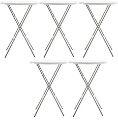 BTEXPERT front view of five 32-inch round folding tables showing stability and clean finish