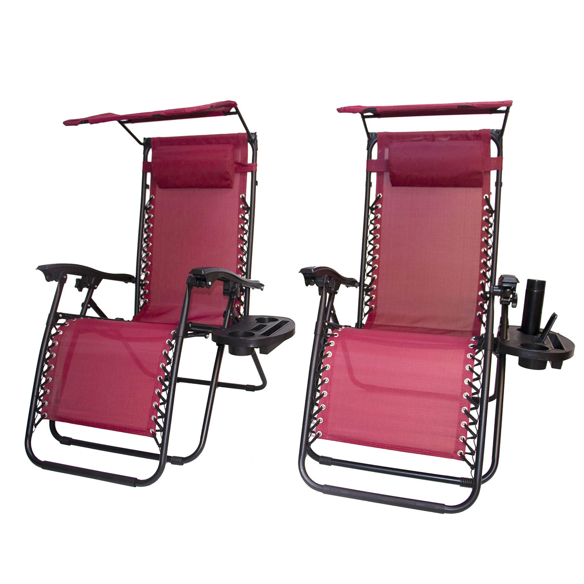 BTEXPERT front view of two burgundy lounge chairs showing full recline and comfort