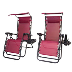 BTEXPERT front view of two burgundy lounge chairs showing full recline and comfort