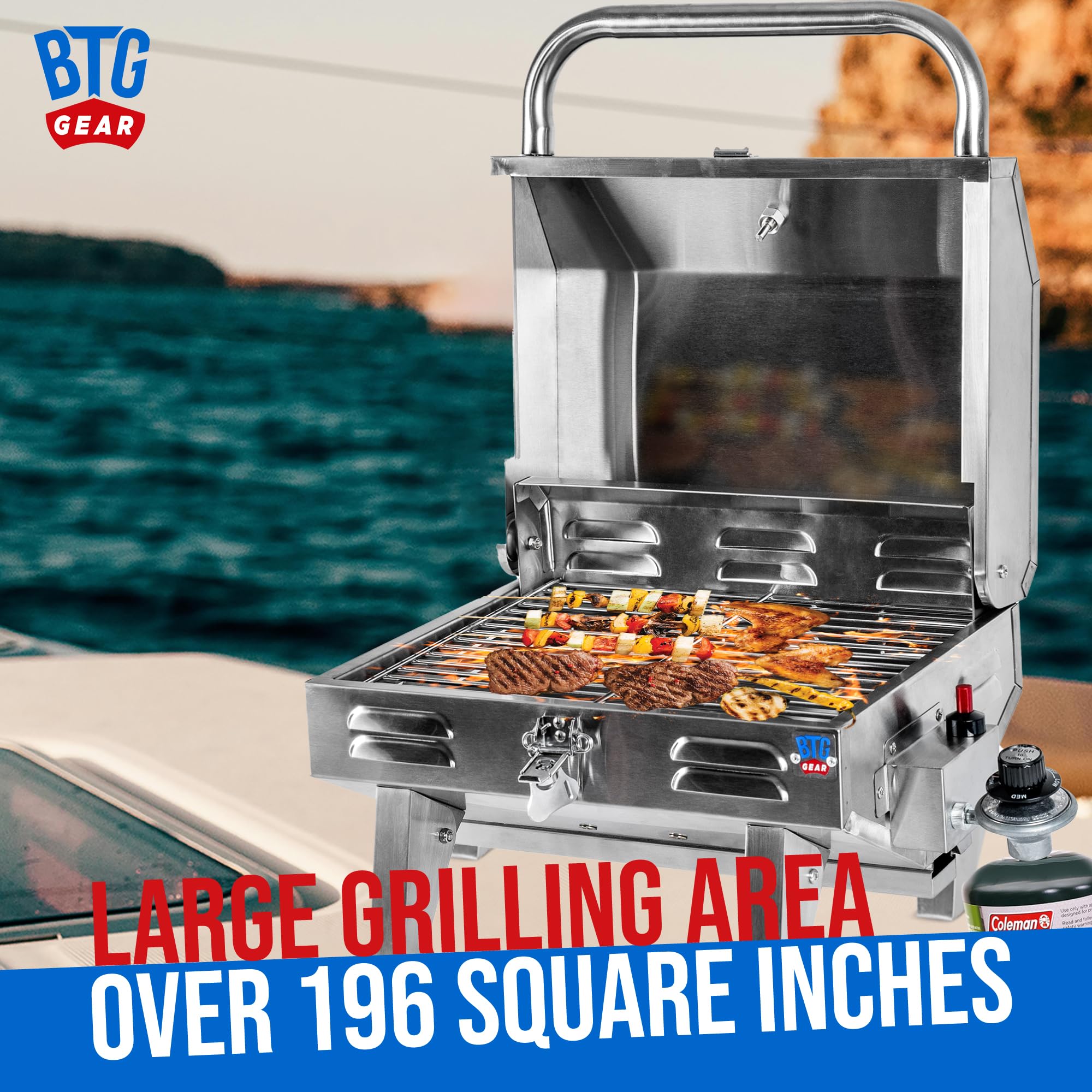 BTG GEAR carrying handle with grill for size comparison showing easy transport benefit