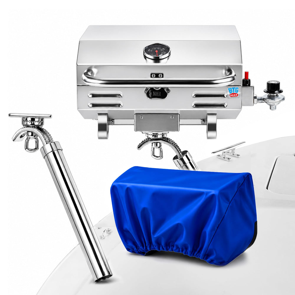 BTG GEAR Tailwaves front view showing compact portable grill and latch benefit