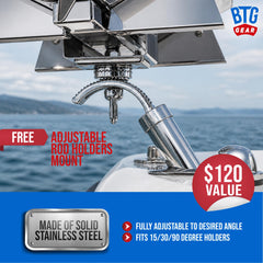 BTG GEAR rod holder mount attached to grill showing multi-use benefit
