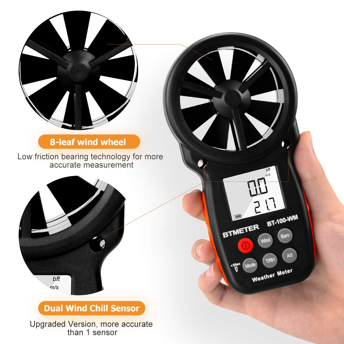 BTMETER BT-100WM backlit screen visible at night for easy reading