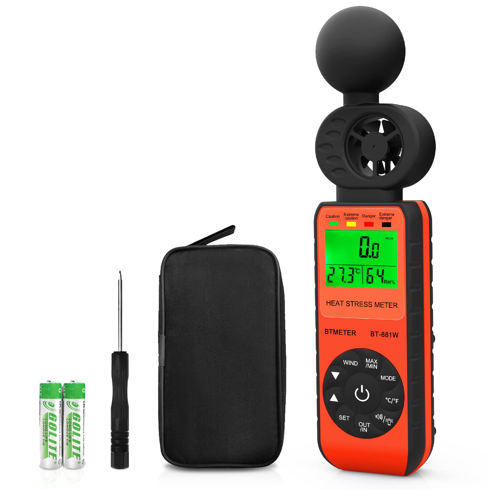 BTMETER BT-881W front panel showing controls and ergonomic grip for fast readings