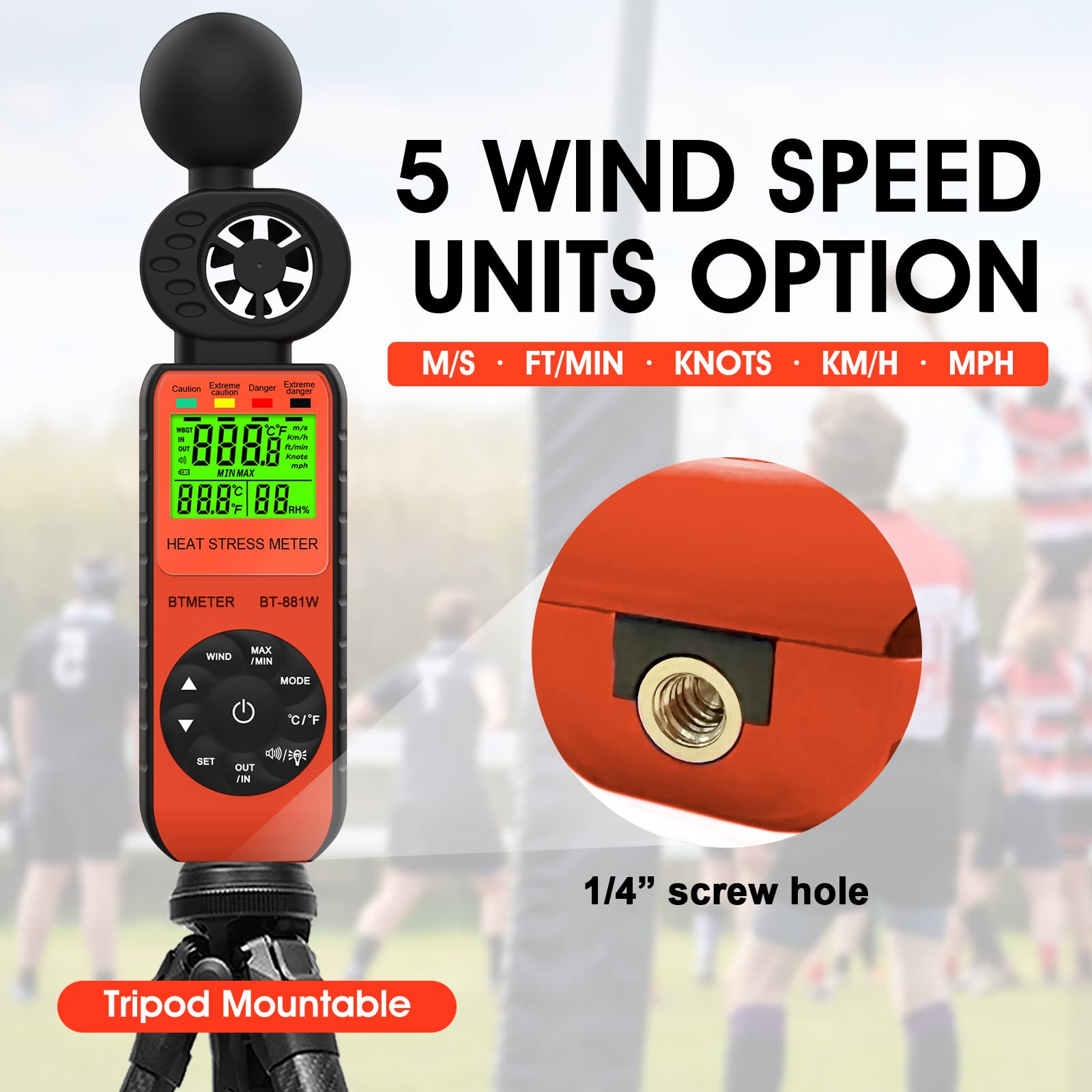 BTMETER held beside a smartphone to show compact, portable scale