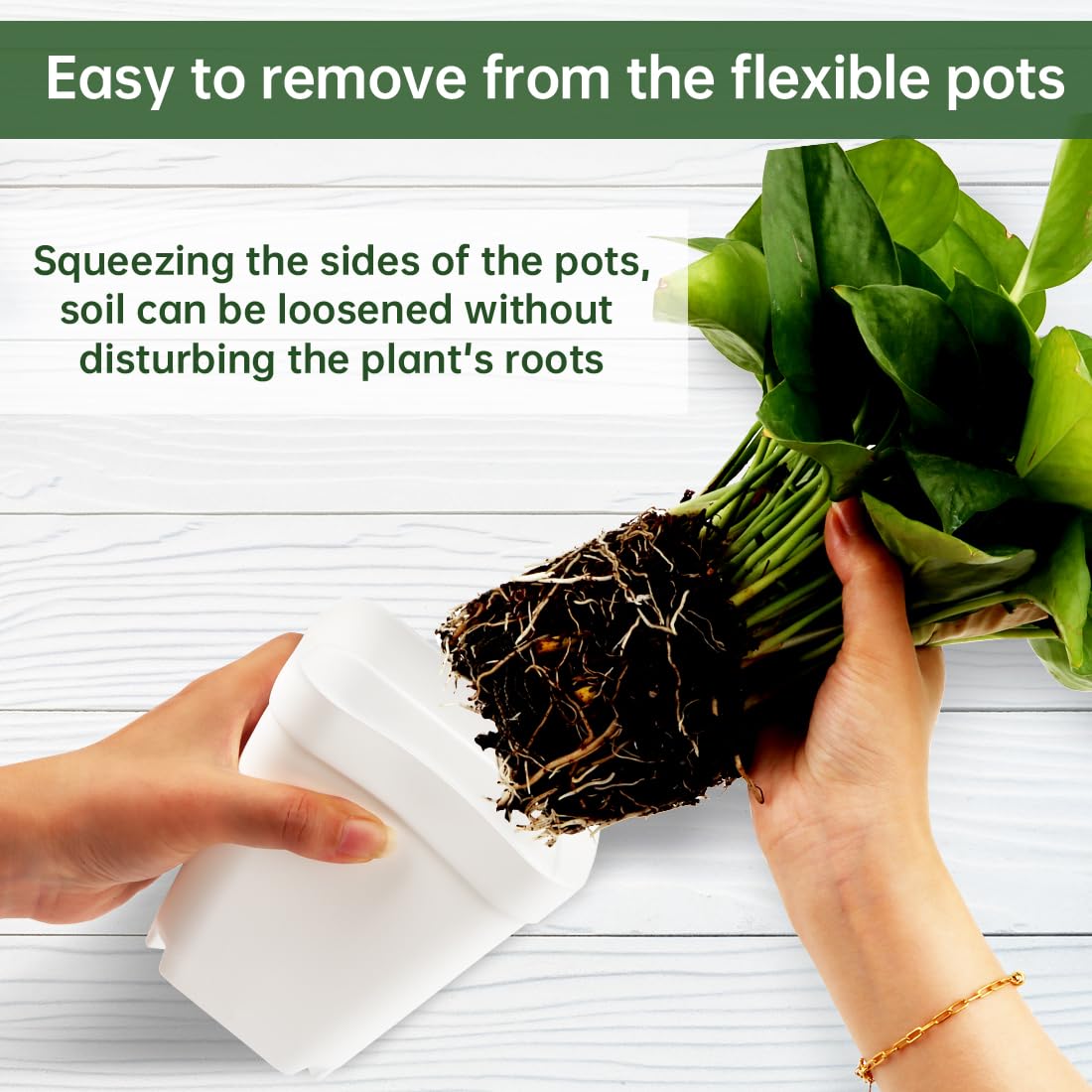 BTPLASTIK close-up of flexible PP pot wall showing squeeze-release benefit
