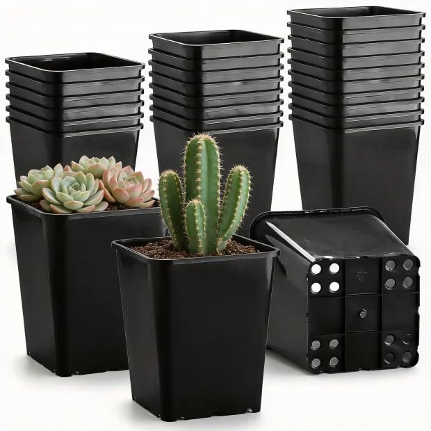 BTPLASTIK front view of 40-pack black 6-inch nursery pots shows quantity and utility
