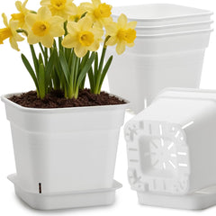BTPLASTIK front view of five white 10-inch planters, durable and space-saving