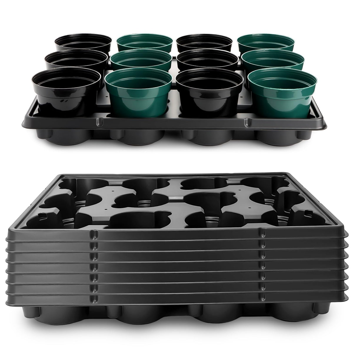 BTPLASTIK front view showing 12-cell tray holding pots for safer transport