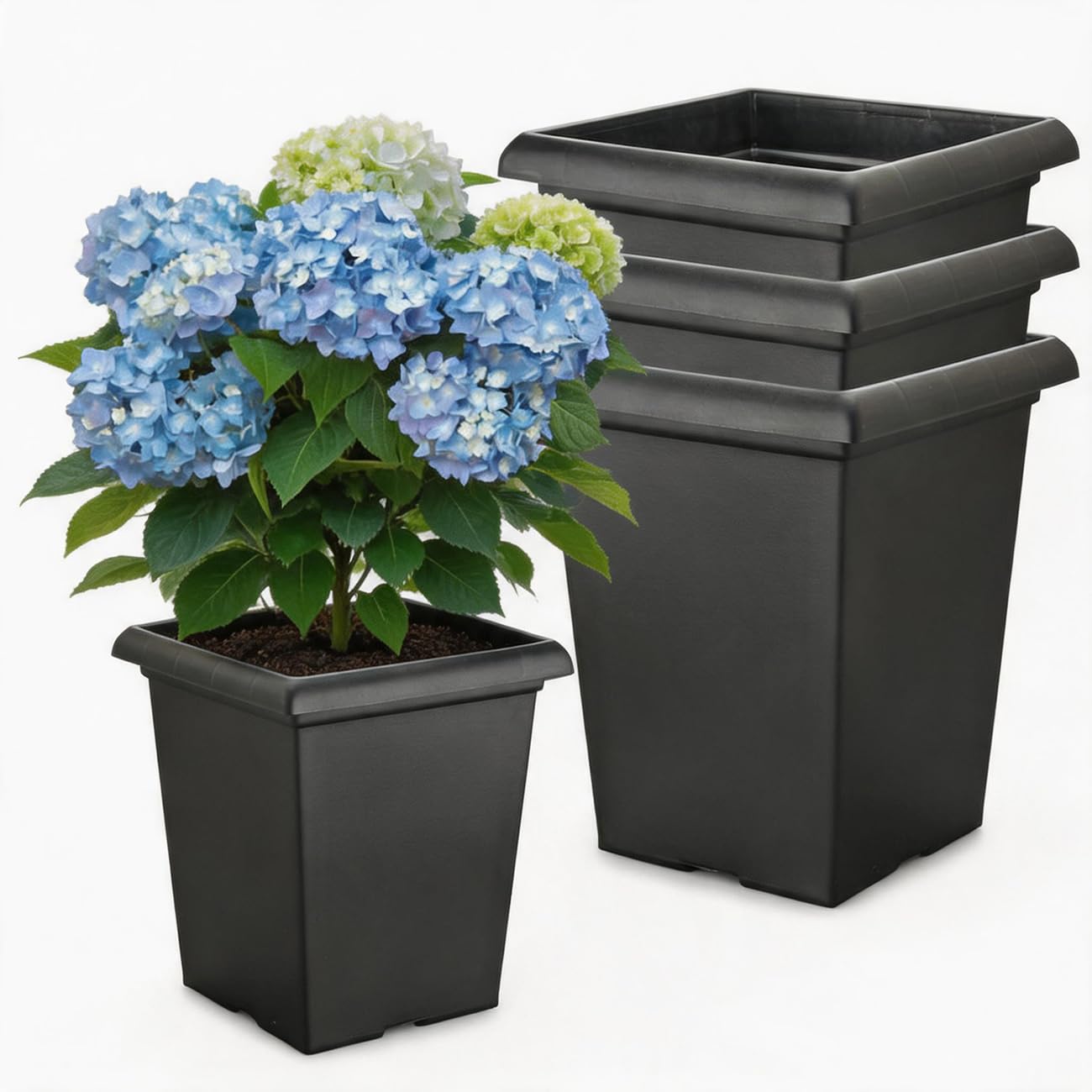 BTPLASTIK front view of matte black square planter showing clean lines and space-saving benefit