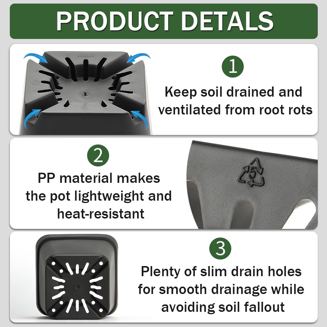 BTPLASTIK pots seated in a 1020 tray demonstrating tray compatibility and organization