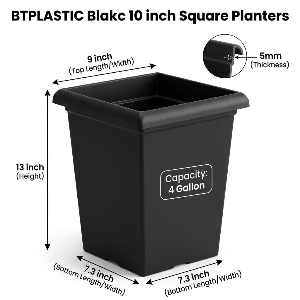 BTPLASTIK side profile highlighting 13-inch depth for deep-rooted plant growth and root health