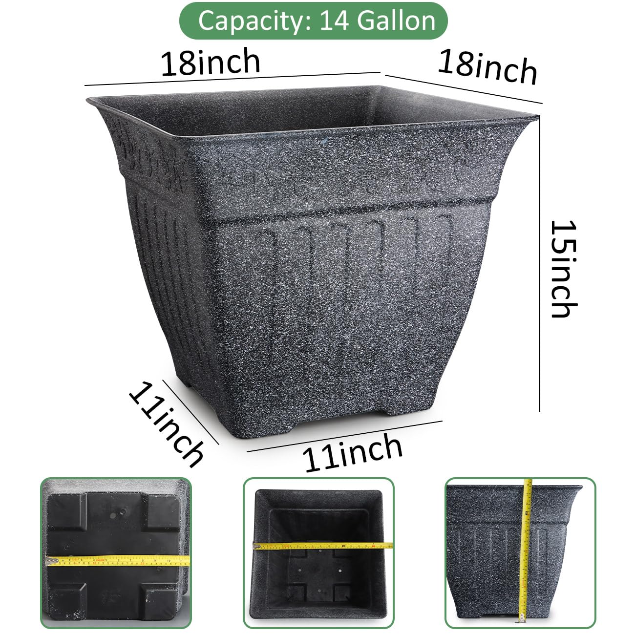 BTPLASTIK side profile illustrating 18-inch square size and ample capacity