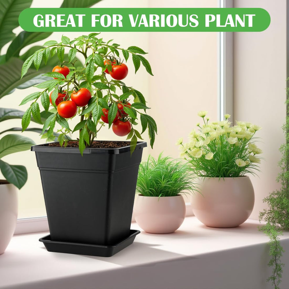 BTPLASTIK pot next to hand and ruler illustrating 11.42-inch depth and 5-gallon capacity