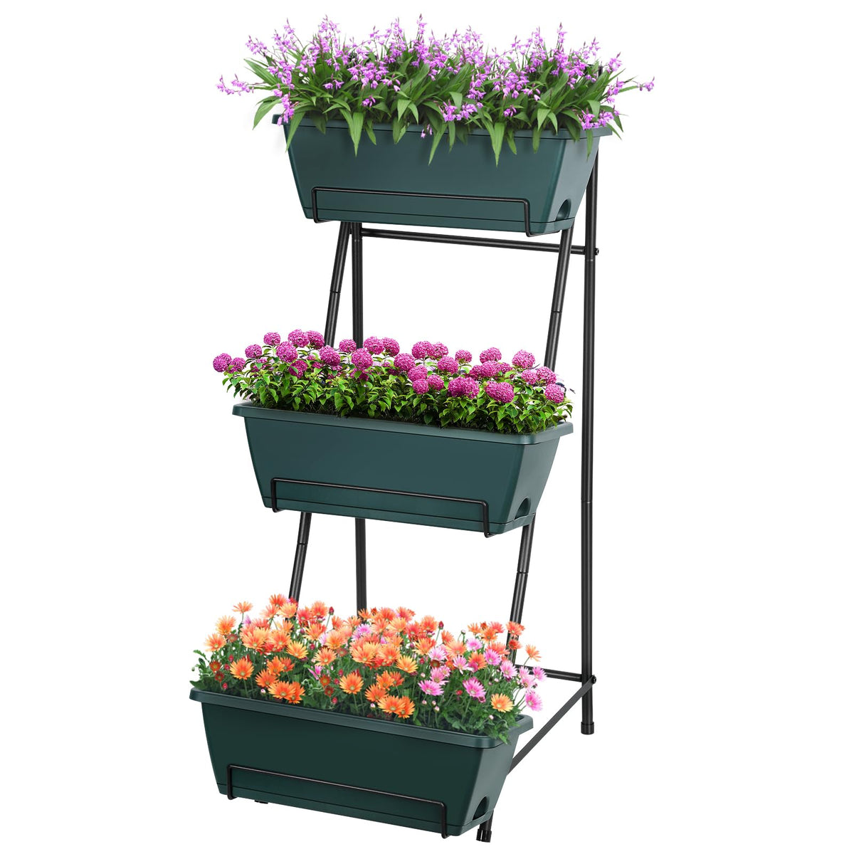 BTY front view of full 3-tier planter showing compact vertical planting advantage