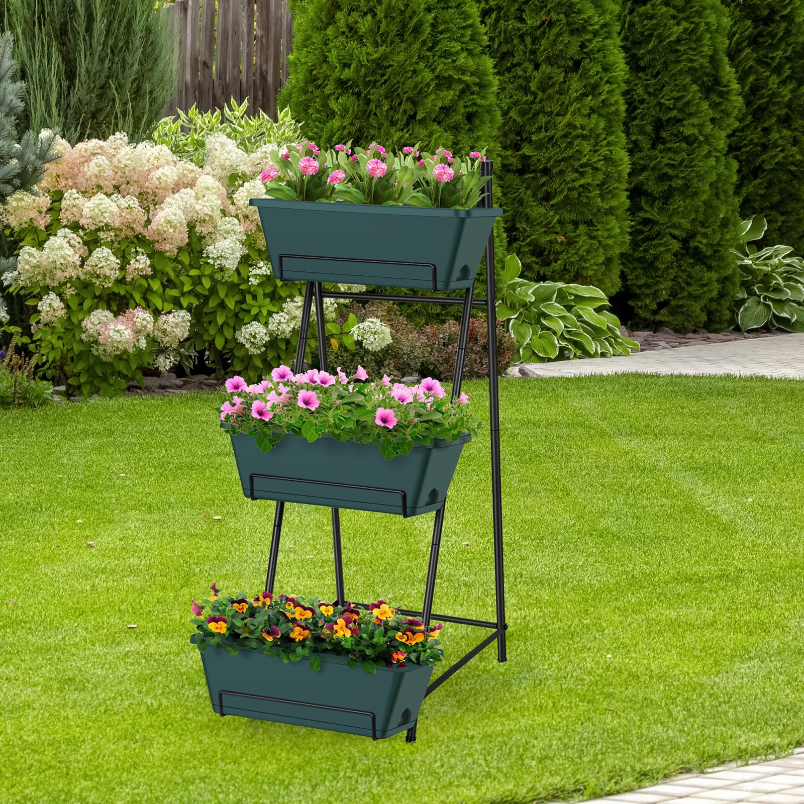 BTY planter next to chair to show size and space-saving scale