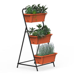 BTY 3-tier vertical garden front view showing brick red finish and compact benefit
