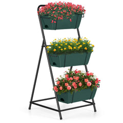 BTY front view of three-tier metal raised planter showing organized planting space and compact footprint