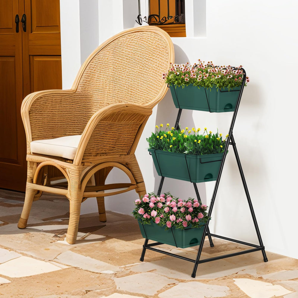 BTY planter next to a chair for size comparison showing scale and how it fits small spaces