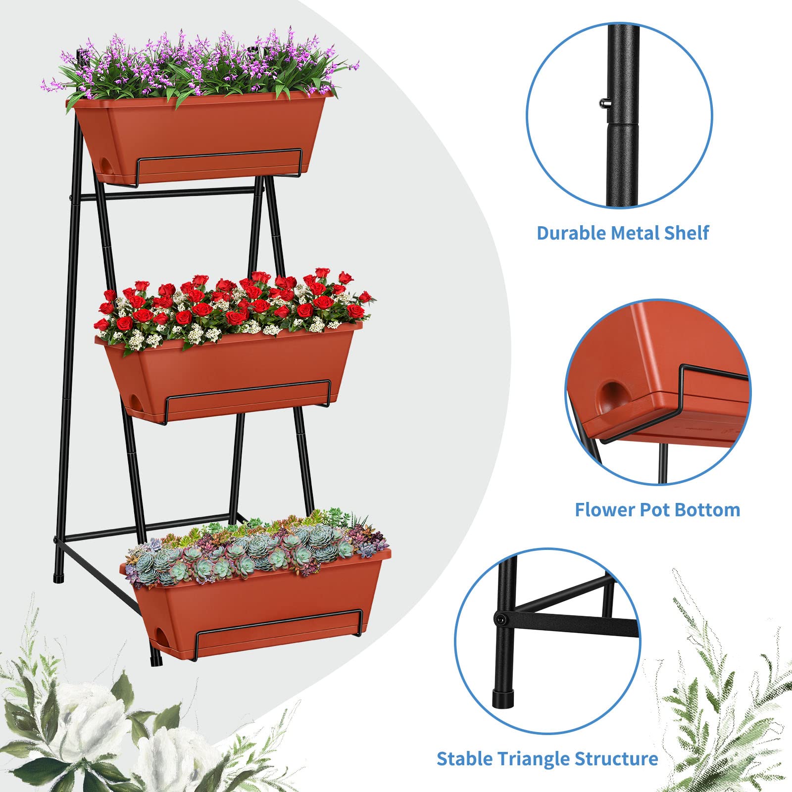 BTY base triangle supports providing stability and wind resistance for the outdoor planter