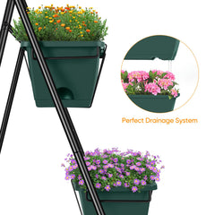 BTY triangular base support under planter showing stable construction for windy outdoor use